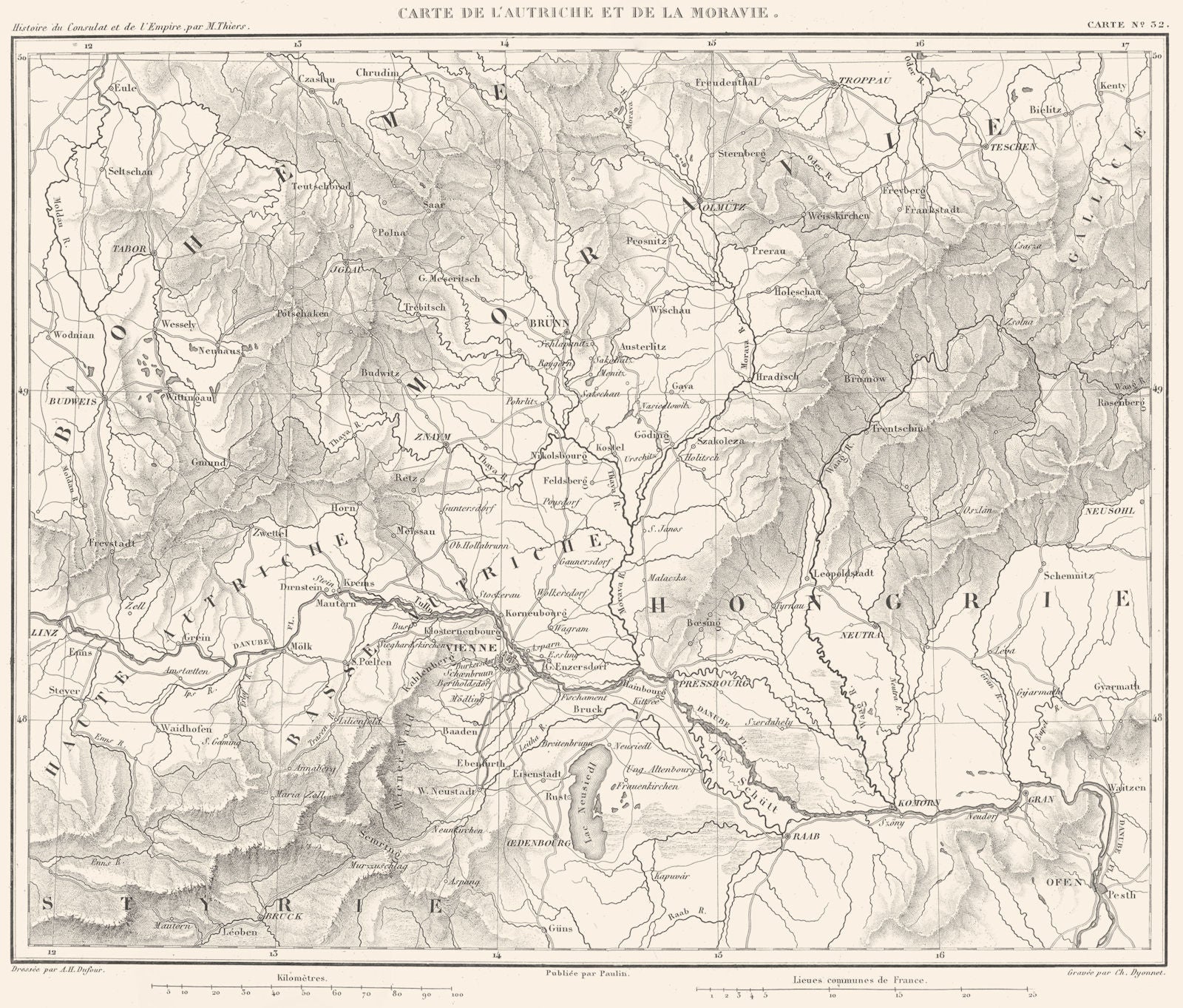 AUSTRIA CZECH SLOVAKIA HUNGARY. Autriche Moravia Moravie Vienna 1859 old map